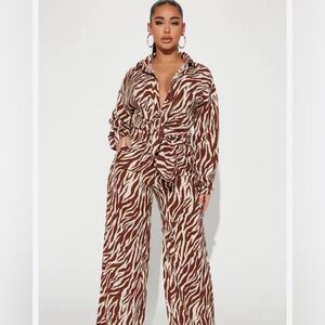 Fashion Nova Zebra Print set - Brown and Cream